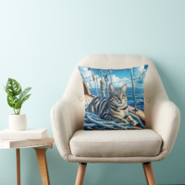 Tabby Cat On Boat Ropes Kissen
