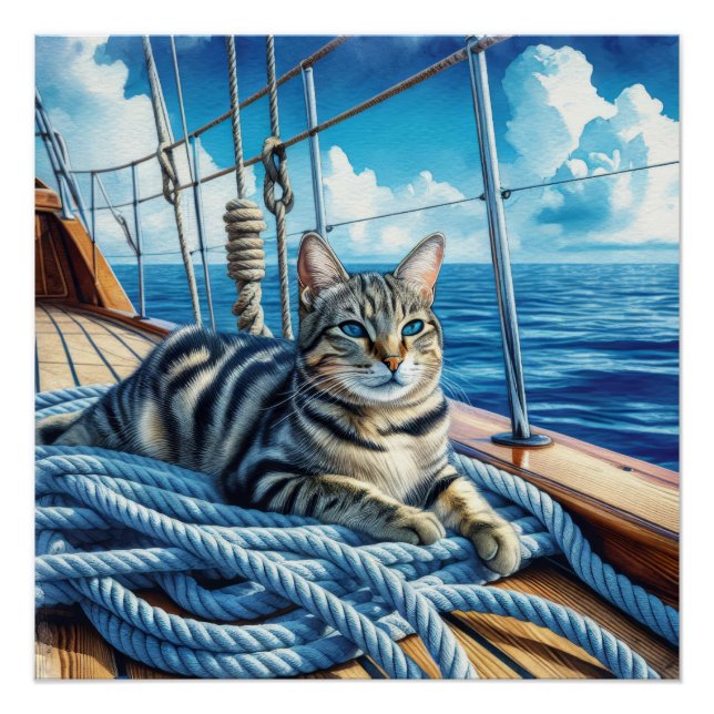 Tabby Cat On Boat Ropes Poster (Vorderseite)
