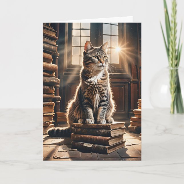 Tabby Cat On Old Books Karte (Vorderseite)