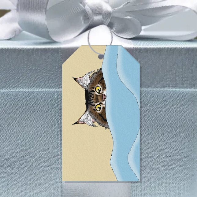Tabby Cat Peeking Blue Funny Geschenkanhänger (Von Creator hochgeladen)
