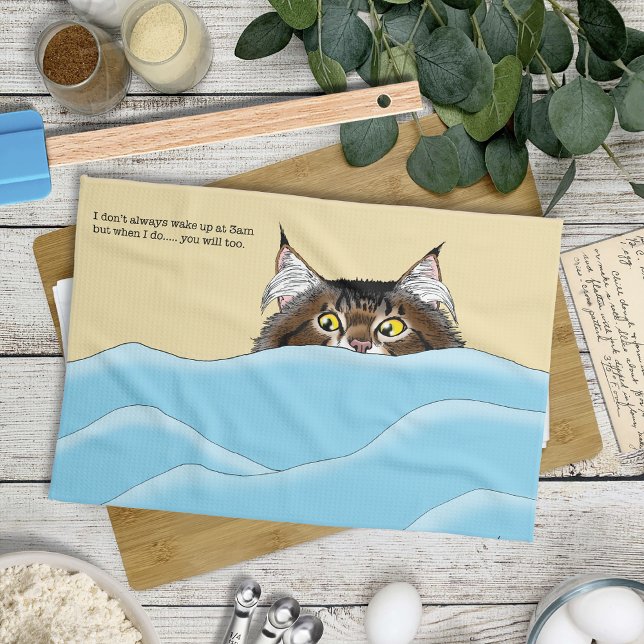 Tabby Cat Peeking Blue Funny Geschirrtuch (Von Creator hochgeladen)