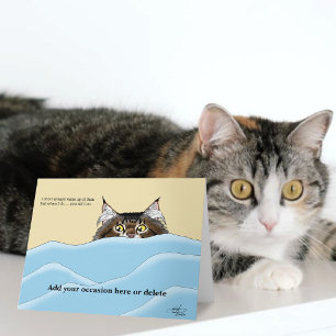 Tabby Cat Peeking Blue Funny Karte
