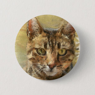 Tabby Cat Pencil Sketch Button