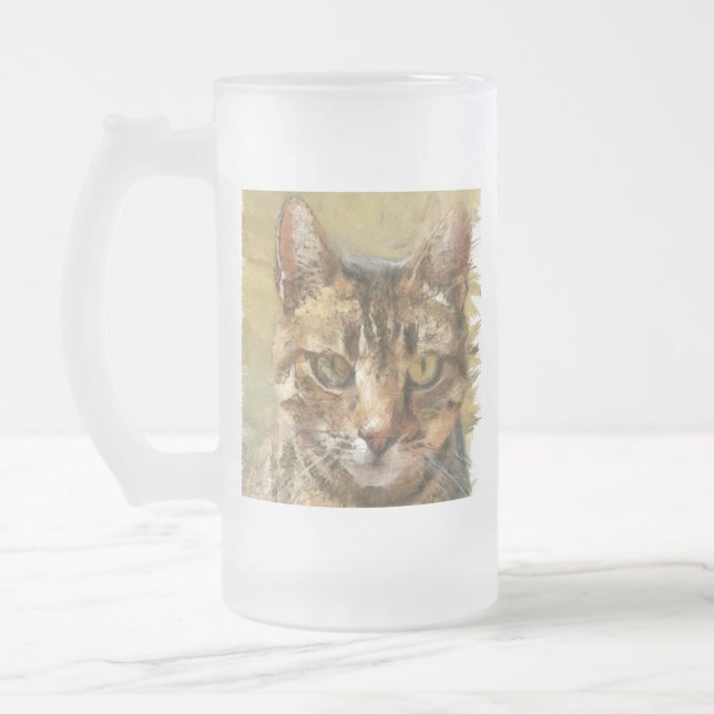 Tabby Cat Pencil Sketch Mattglas Bierglas (Links)