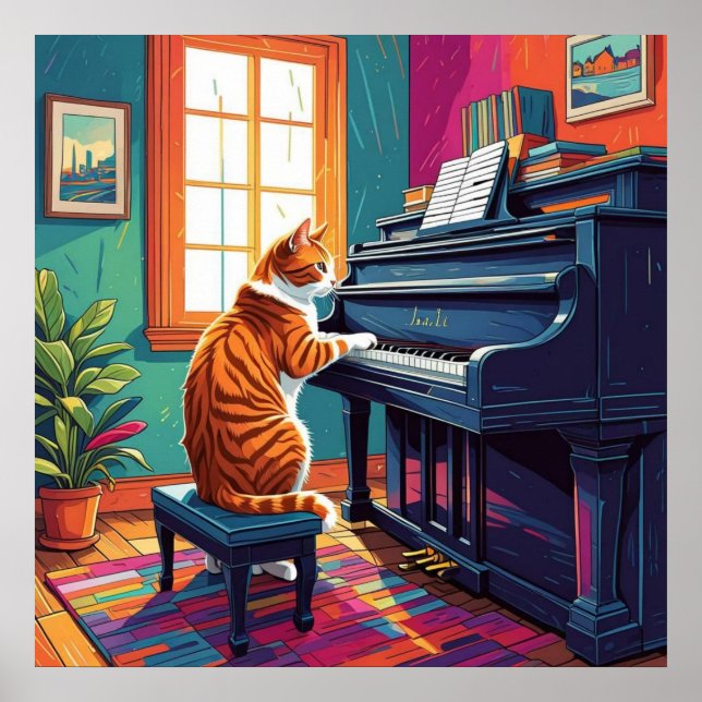 Tabby Cat Piano Poster (Vorne)