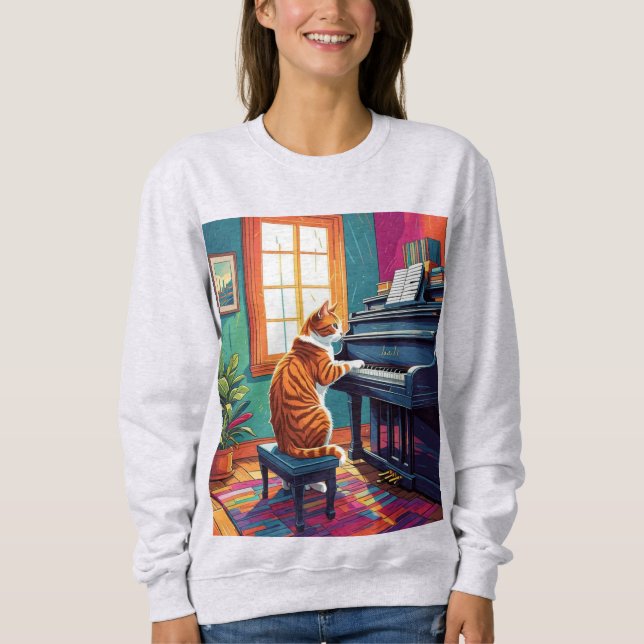 Tabby Cat Piano Sweatshirt (Vorderseite)