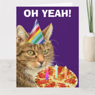 TABBY CAT PIZZA FUNNY BIRTHDAY GROSSE GREETING CAR KARTE
