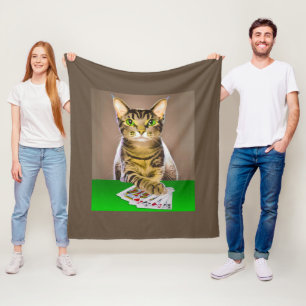 Tabby Cat Playing Poker Fleecedecke