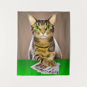 Tabby Cat Playing Poker Wandteppich