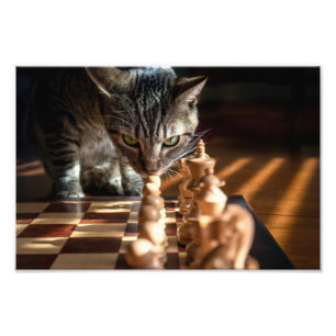 Tabby Cat Playing Schach Fotodruck