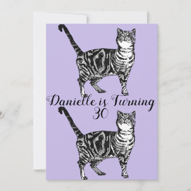 Tabby Cat Purple Art 30e anniversaire Invitation (Devant)