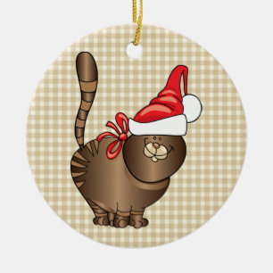 Tabby Cat Santa Keramikornament
