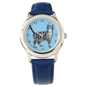 Tabby Cat Schwarz-weiß Katzen Niedlich Blue Girls Armbanduhr