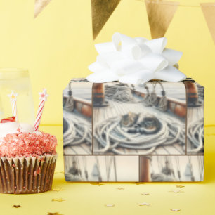 Tabby Cat Sleeping on Boat Ropes Geschenkpapier