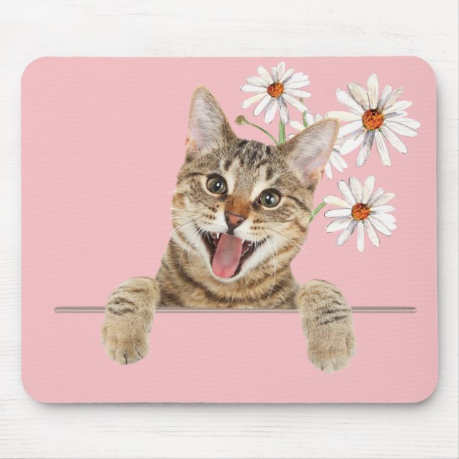 Tabby Cat und Daisies Mouse Pad Mousepad (Vorne)