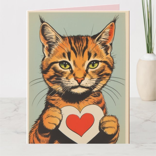 TABBY CAT VALENTINE'S DAY Greeting Card Karte (Vorderseite)