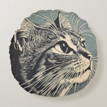 Tabby Cat Vintag Lino Print