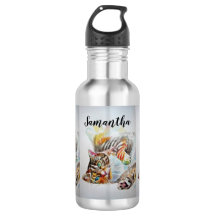 Tabby Cat Wasserfarbe Kunst Katzen Wasser Flasche