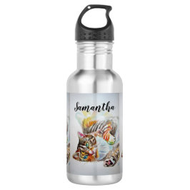 Tabby Cat Wasserfarbe Kunst Katzen Wasser Flasche Edelstahlflasche
