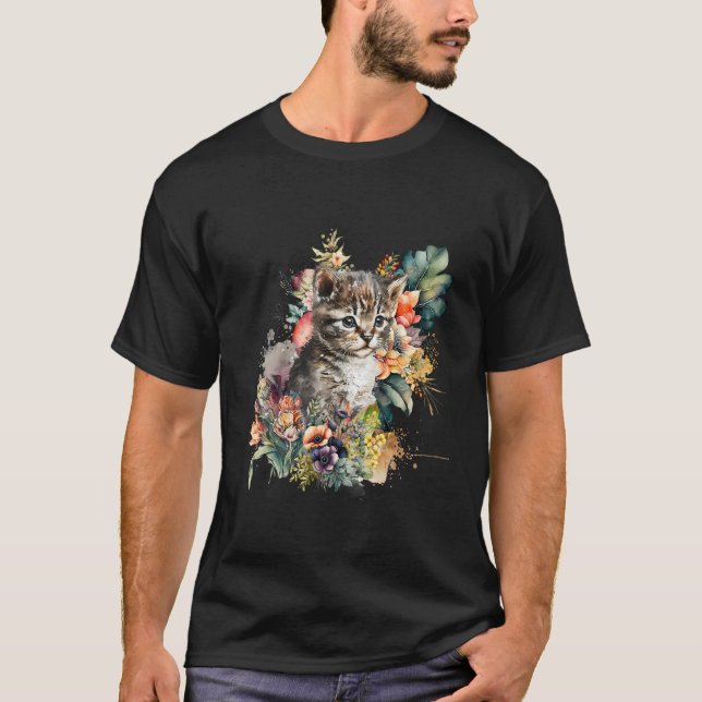 Tabby Cat Watercolor Cute Kitten Cat T-Shirt (Vorderseite)