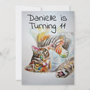 Tabby Cat Watercolor Girls Einladung zum Geburtsta