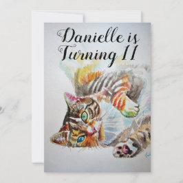 Tabby Cat Watercolor Girls Einladung zum Geburtsta