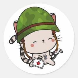 Tabby Cat Wear Heerhelm Runder Aufkleber