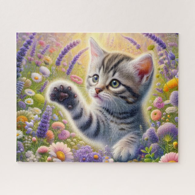 Tabby Cat With Flowers (Horizontal)
