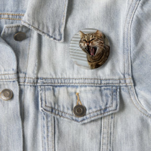 Tabby Cat Yawning Artistic Portrait Button