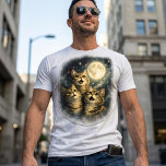 Tabby Cats Gazing at Full Moon & Stars T-Shirt<br><div class="desc">Unleash your inner cat dad with our enchanting "Moonlit Meow" men's t-shirt! This unique design captures the whimsical charm of three adorable tabby cats, their eyes wide with wonder, gazing up at a luminous full moon amidst a sky full of twinkling stars. It's a purr-fect blend of feline affection and...</div>