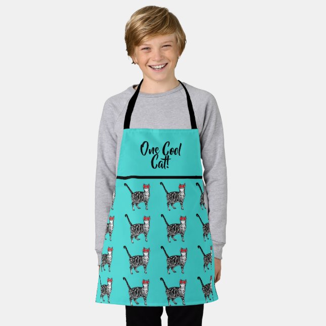 Tabby Cats 'One Cool Cat' Aqua Boys Haustier Schür Schürze (Getragen)