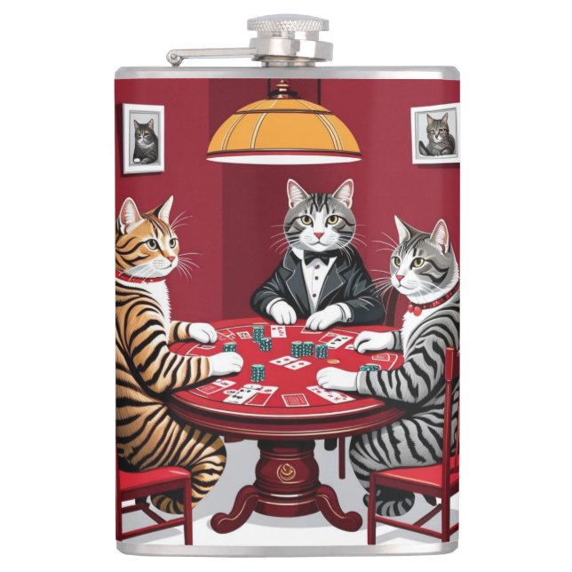 Tabby Cats Poker spielen Flachmann (Vorderseite)