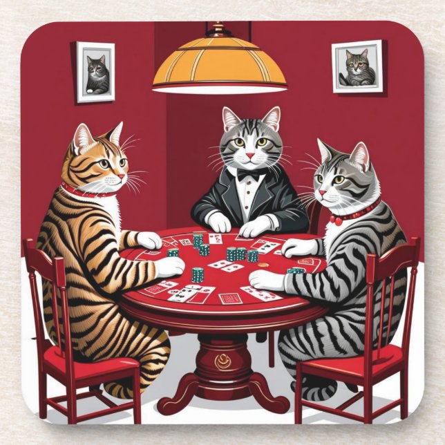 Tabby Cats Poker spielen Getränkeuntersetzer (Vorderseite)