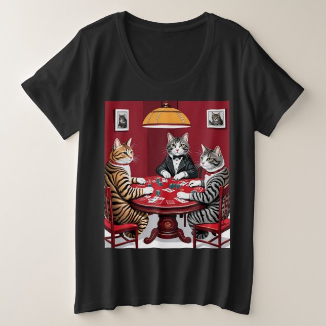 Tabby Cats Poker spielen Große Größe T-Shirt (Design vorne)