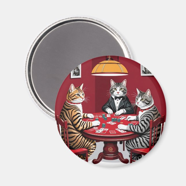 Tabby Cats Poker spielen Magnet (Vorderseite/Rückseite)