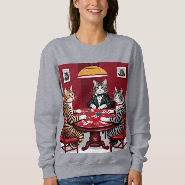 Tabby Cats Poker spielen Sweatshirt (Vorderseite)