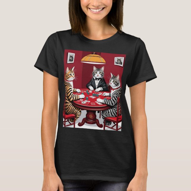 Tabby Cats Poker spielen T-Shirt (Vorderseite)