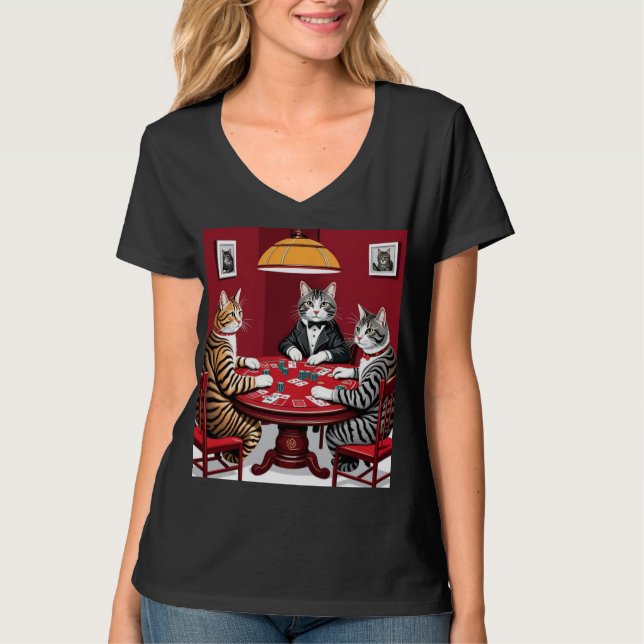 Tabby Cats Poker spielen T-Shirt (Vorderseite)