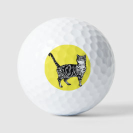 Tabby Cats Schwarz-weiß Watercolor Vater Vater Golfball