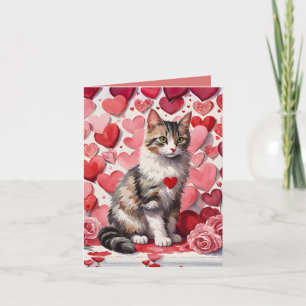 Tabby Chat & Coeurs Carte Saint-Valentin