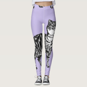 Tabby Chat Cool Animal Leggings noir et violet