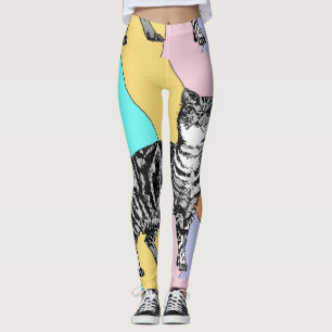 Tabby Chat Cool Animal Pestel Harlequin Leggings