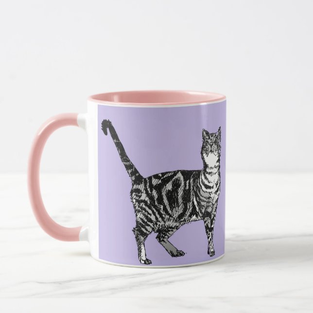 Tabby Chat Lavande de Mug Violet (Gauche)