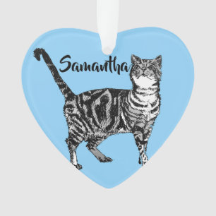 Tabby Chat Pastel Bleu Joyeux Décor de Noël