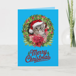 Tabby Christmas Wreath Karte