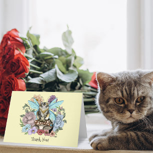 Tabby Fairy Cat Mushroom Floral Dankeskarte