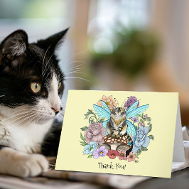 Tabby Fairy Cat Mushroom Floral Dankeskarte