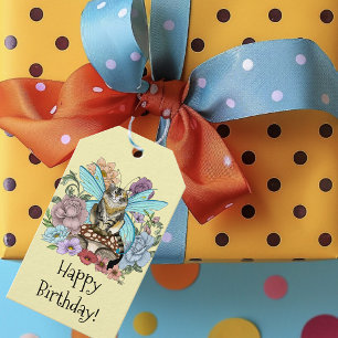 Tabby Fairy Cat Mushroom Floral Geschenkanhänger