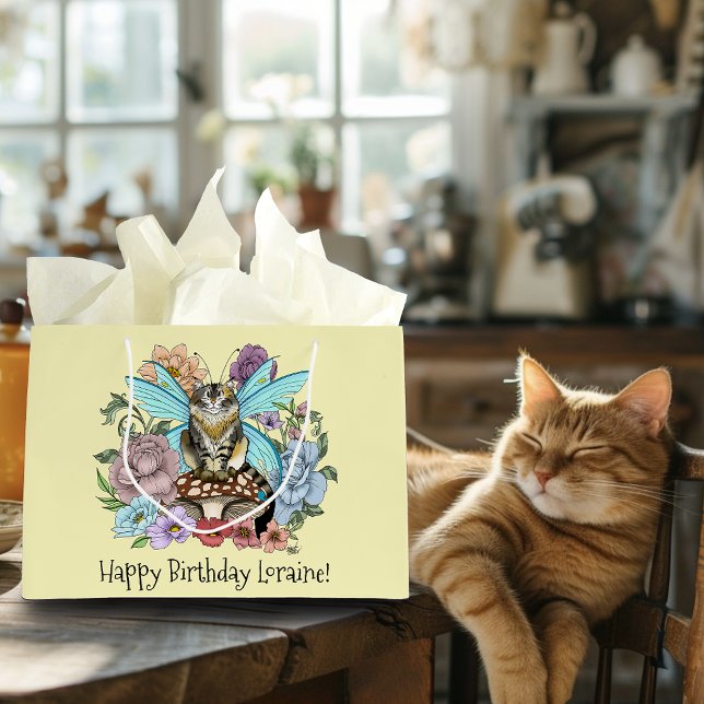 Tabby Fairy Cat Mushroom Floral Große Geschenktüte (Von Creator hochgeladen)