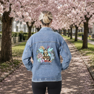 Tabby Fairy Cat Mushroom Floral Jeansjacke